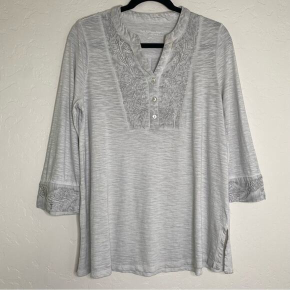 Soft Surroundings Gray Embroidered Cotton Blend 3/4 Sleeve Tunic Top Small - Picture 13 of 13